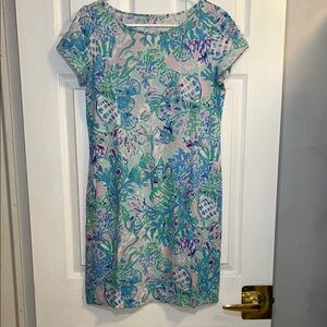 🌻 Lilly Pulitzer Blue and Green 🛍️ Marlowe Boat Neck Dress 🌸 Size Small